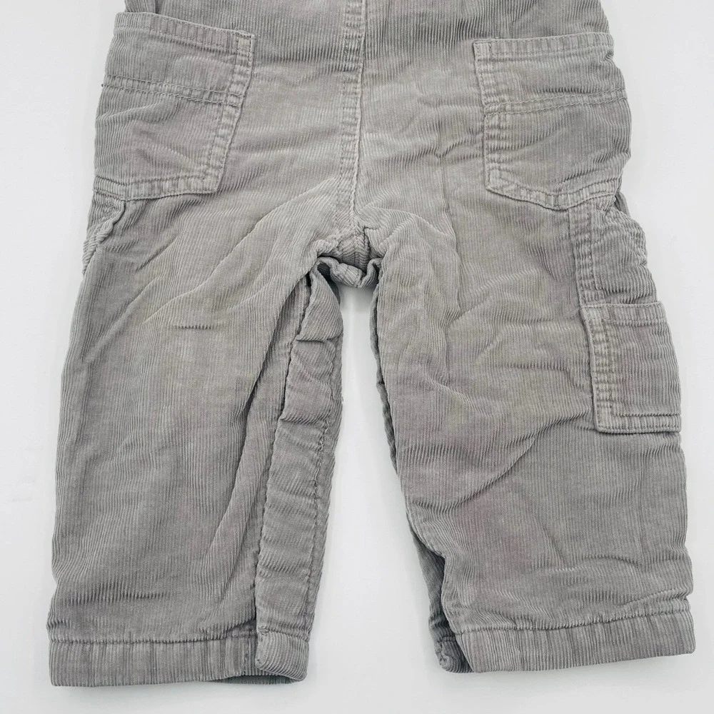 EUC OshKosh B'gosh Vestbak Corduroy Plaid Flannel Lined Overalls Gray Baby 9-12M